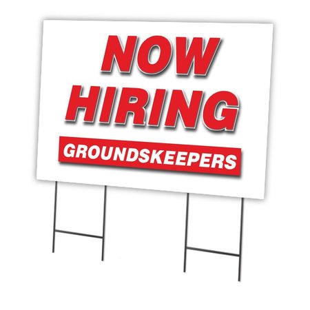 SIGNMISSION Now Hiring Groundskeepers Yard Sign & Stake outdoor plastic coroplast window, C-2436 GROUNDSKEEPERS C-2436 GROUNDSKEEPERS